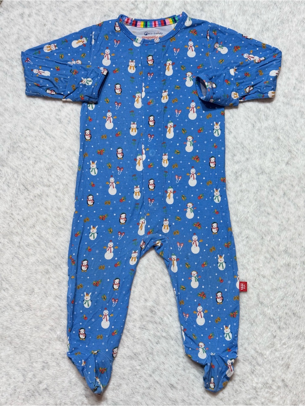 Magnetic Me Snowman Penguin Christmas Footie 3-6M Baby Modal Blue Holiday